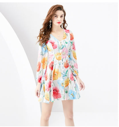 Printed Wide Swing Short Mini Dress