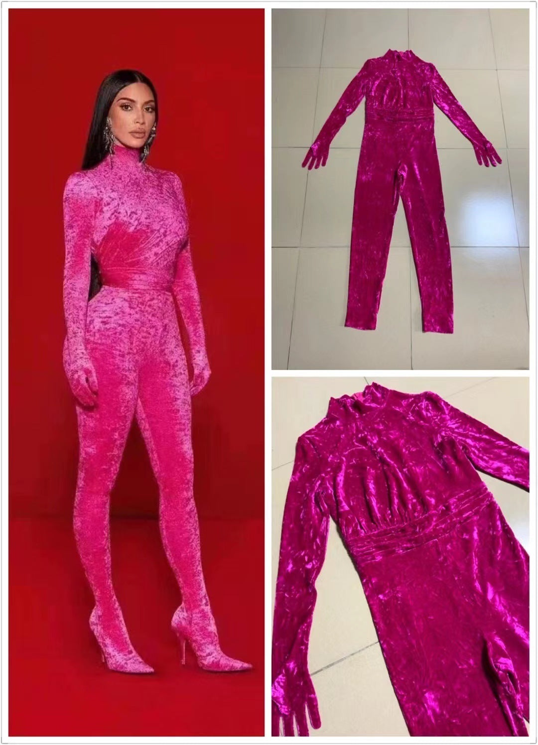 Traje mono de cuello alto medio rosa rojo