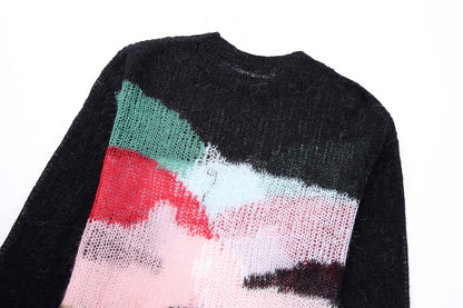 Autumn New Color Matching Hollow Out Knitwear Sweater