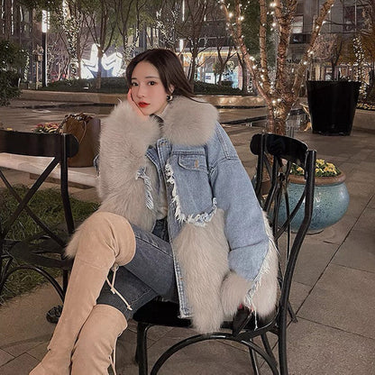 Women's Environmental Fur Coat Denim Parka