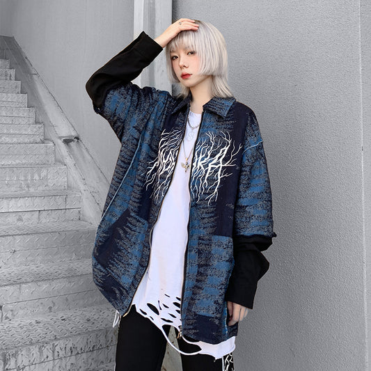 Veste bleue avec lettres Graffiti Lightning, veste de marque National Tide