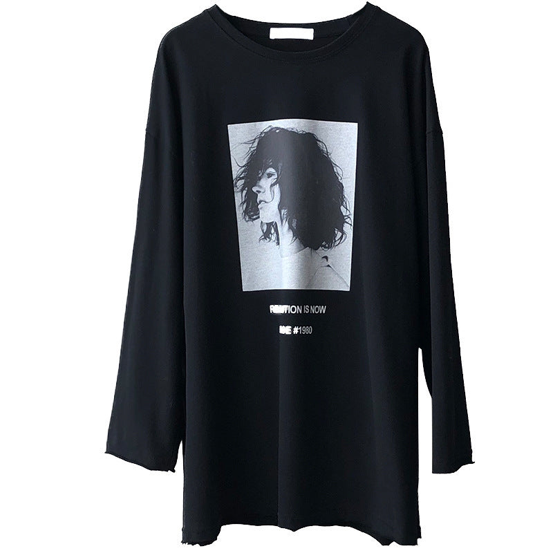 Spring New Korean Style Lazy Style Loose Long-sleeved Printed T-shirt