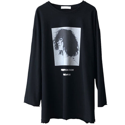 Spring New Korean Style Lazy Style Loose Long-sleeved Printed T-shirt