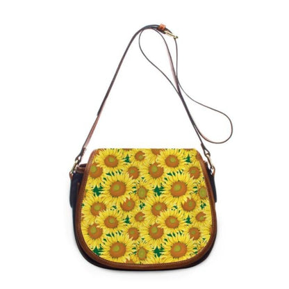 Women's Leather Sunflower Print Shoulder Bag