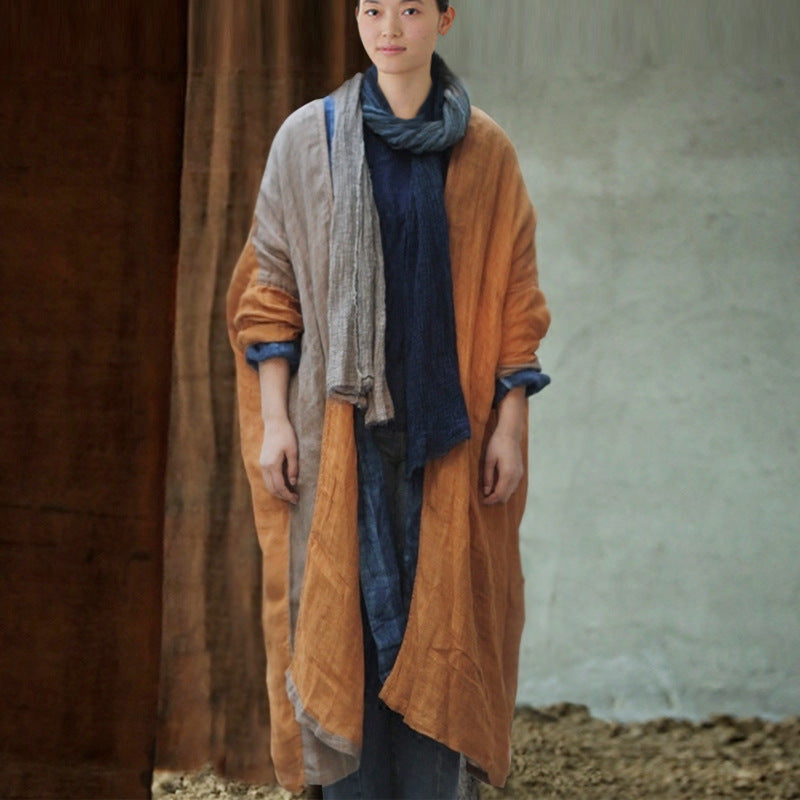 Leisure Zen Two-color Linen Outerwear Trench Coat