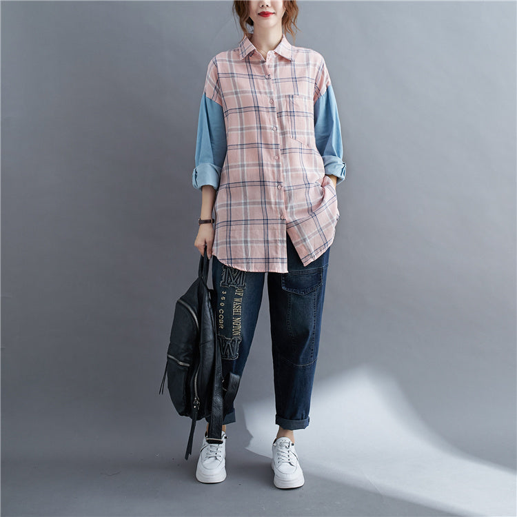 Patchwork Long-sleeved Loose Fit Oversized Shirt