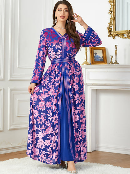 Printed Velvet Two-piece Suit Women's Dress Evening Dress