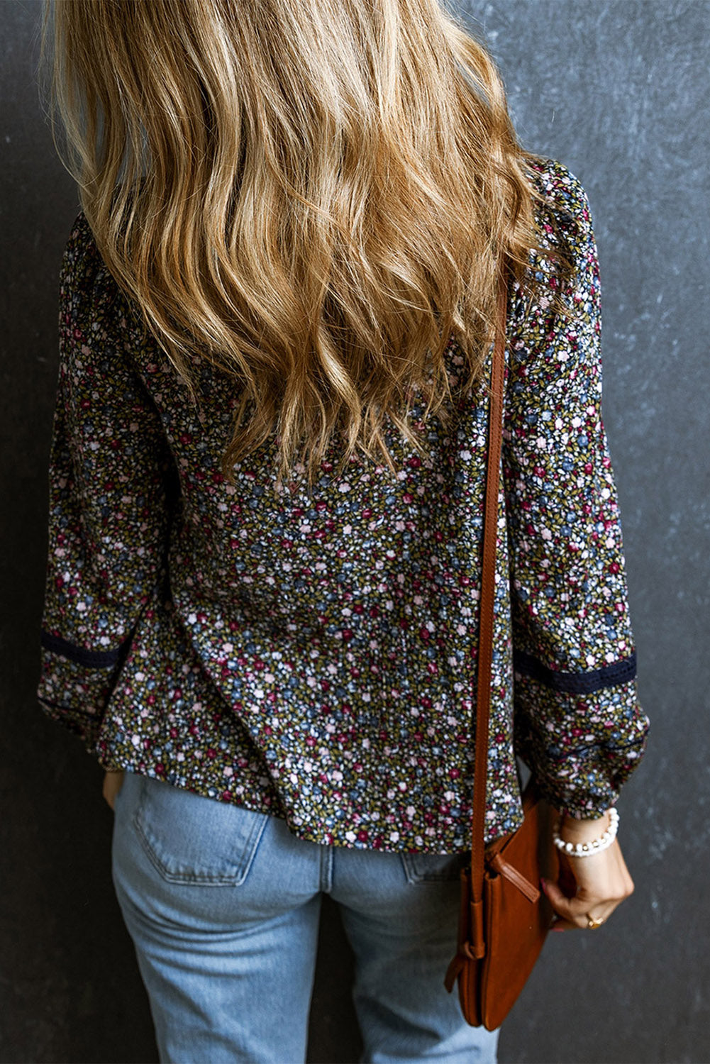 Heathered Round Neck Long Sleeve Blouse