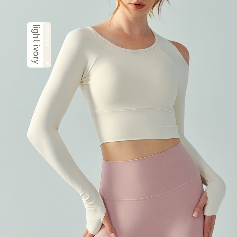 Round Neck Yoga Clothes Long Sleeve Women's Semi-fixed Cup Tight Top