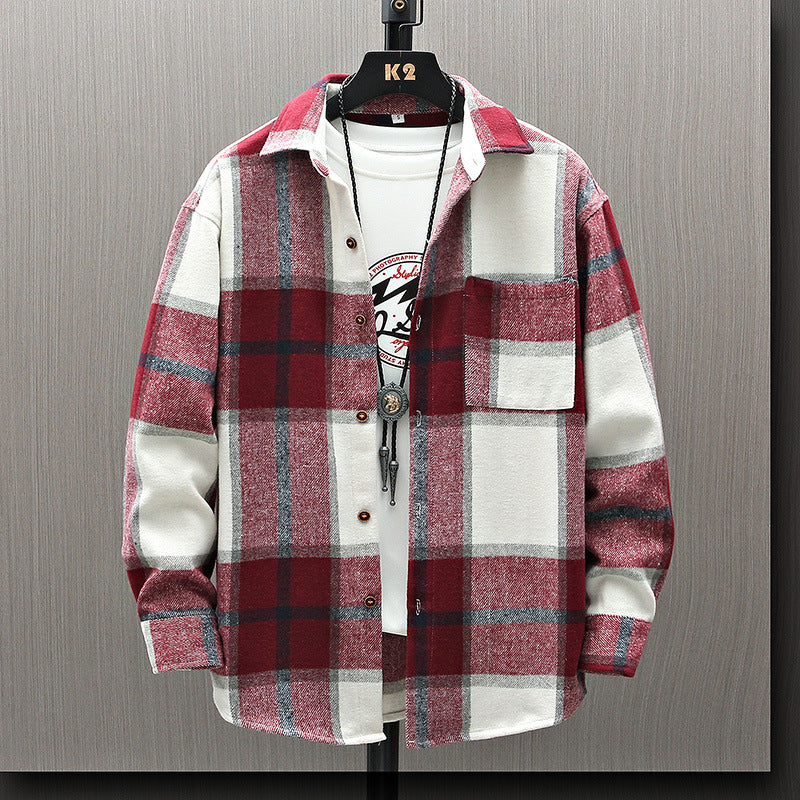 Men's Fashion Plaid Woolen Thicken Loose Simple Men's Large Size Shirt