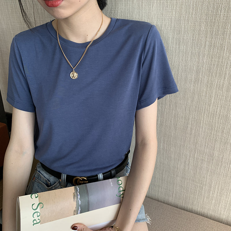 Ice silk solid color short-sleeved T-shirt women