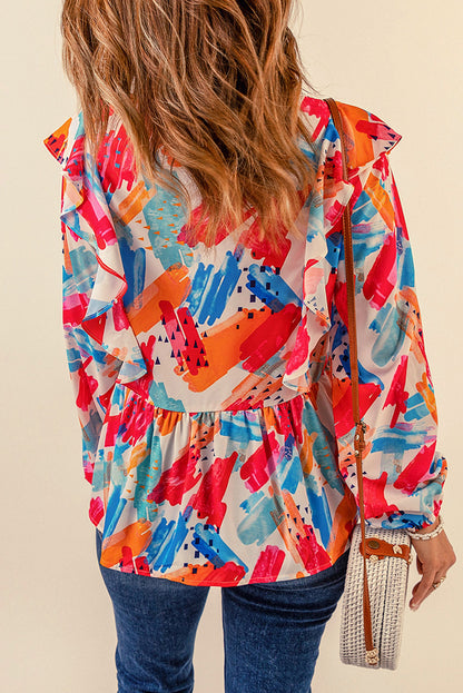 Blusa con cuello anudado y volantes Brush Stroke