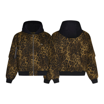 American Vintage Leopard Print Sets Winter Thickened Hooded Jacket