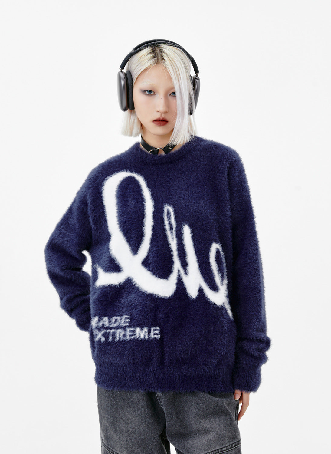 American Retro Alphabet Jacquard Mohair Sweater