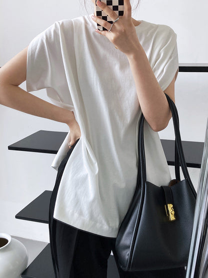 Round Neck Loose Solid Color Simple Dropped Shoulder Sleeve Short-sleeved T-shirt