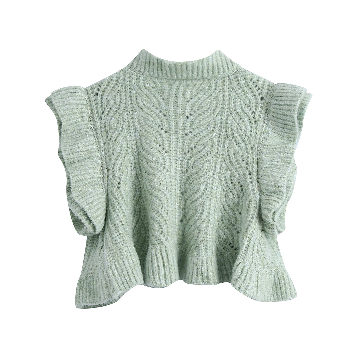 Short Knit Cardigan With Ruffled Sleeves