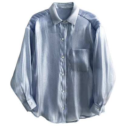 Loose And Shiny Long-sleeved Sunscreen Tencel Shirt