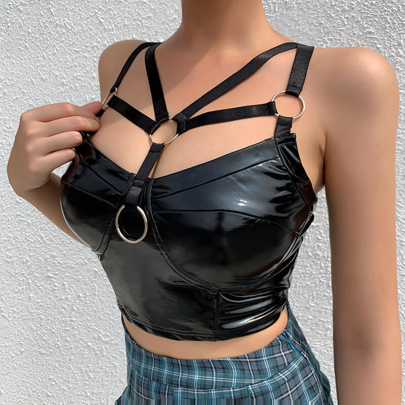 Women's Hollow Cross Leather Suspender Top