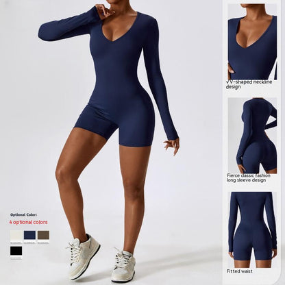 Long Sleeve Yoga Jumpsuit Dance Workout Tight One-piece