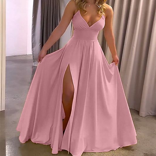 Vestido de orillo fibroso con abertura entallada y tirantes de encaje a la moda de verano para mujer