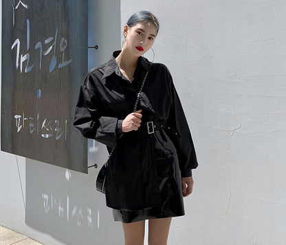 Mid-length shirt with unilateral belt Harajuku top