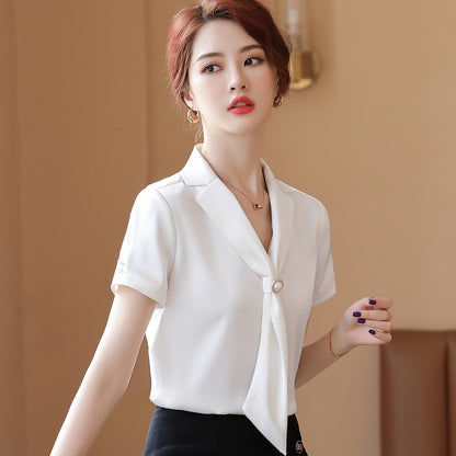 Temperament Fluttering Wide Loose Silk Shirt Goddess Fan V Neck Blouse