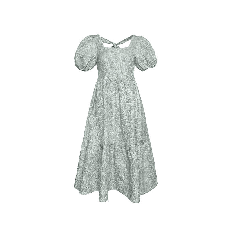 Light Green Puff Sleeve High Sense French Dress