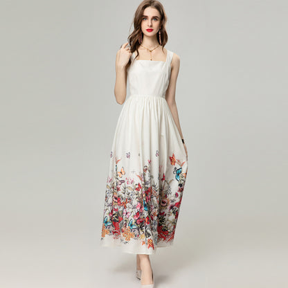 Colorful Printed Sleeveless Sling Swing Dress