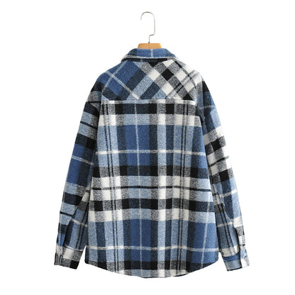 Plaid Shirt Woolen Lapel Top Coat