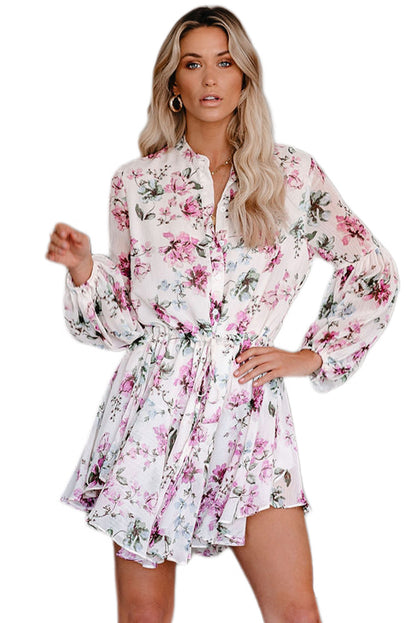 Robe fluide vintage à imprimé floral avec cordon de serrage