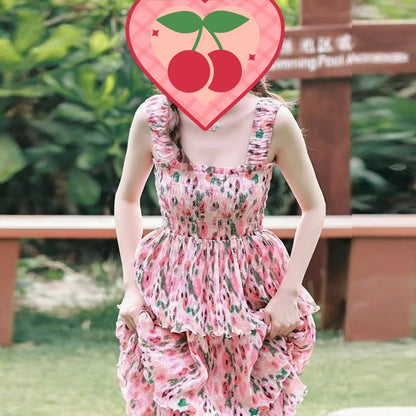 Vestido en capas con tirantes estilo vacaciones de moda floral