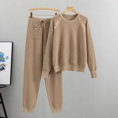 Ensemble pull et pantalon en tricot perlé pour femmes