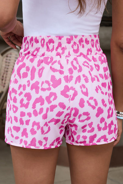 Pantalones cortos deportivos de talle alto de leopardo rosa