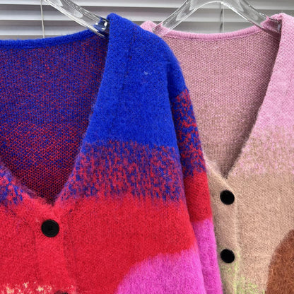 Cárdigan de punto con cuello en V de color degradado de Mohair para mujer