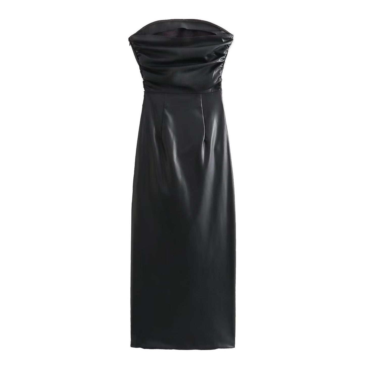 Women's Tube Top Imitation Leather Long Dress