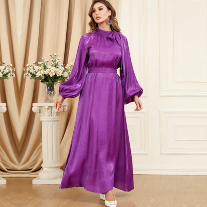 Robe à lacets de couleur unie à manches longues de style européen et américain