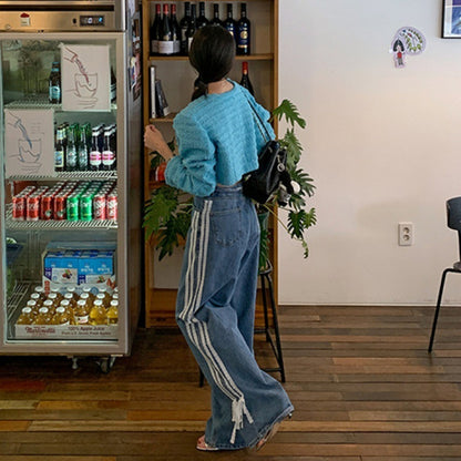 Jeans holgados con costura de lazo de encaje de cintura alta