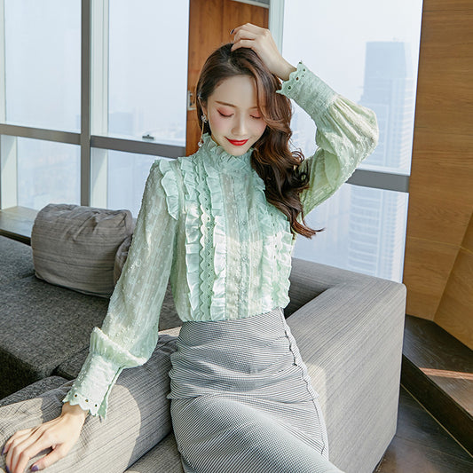 French elegant chiffon shirt women