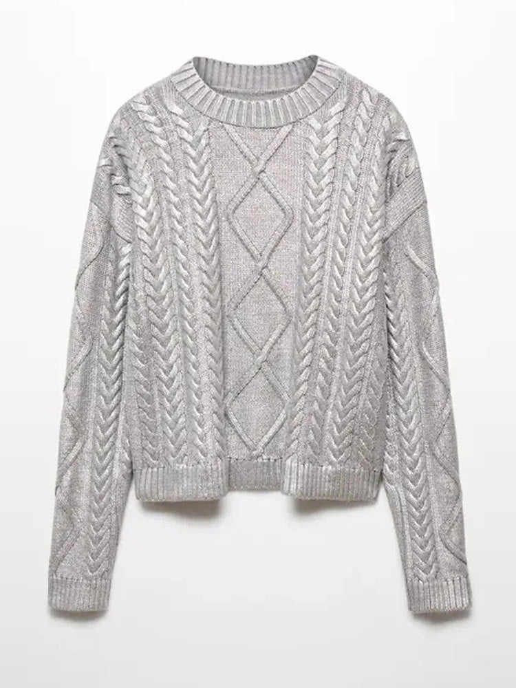 Fashion Metal Rib Twisted Sweater Pullover