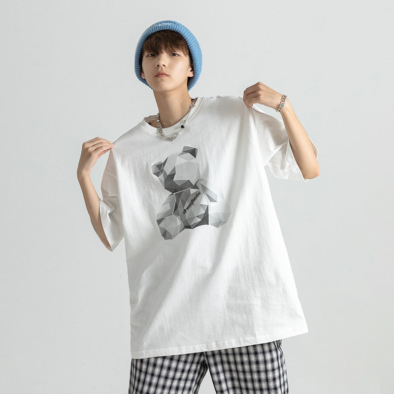 Summer Tide Brand Harajuku Style Ins Diamond Bear Print Short-sleeved T-shirt