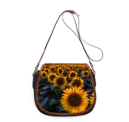 Women's Leather Sunflower Print Shoulder Bag