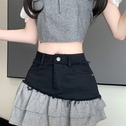 Ruffled All-match High Waist Denim Skirt