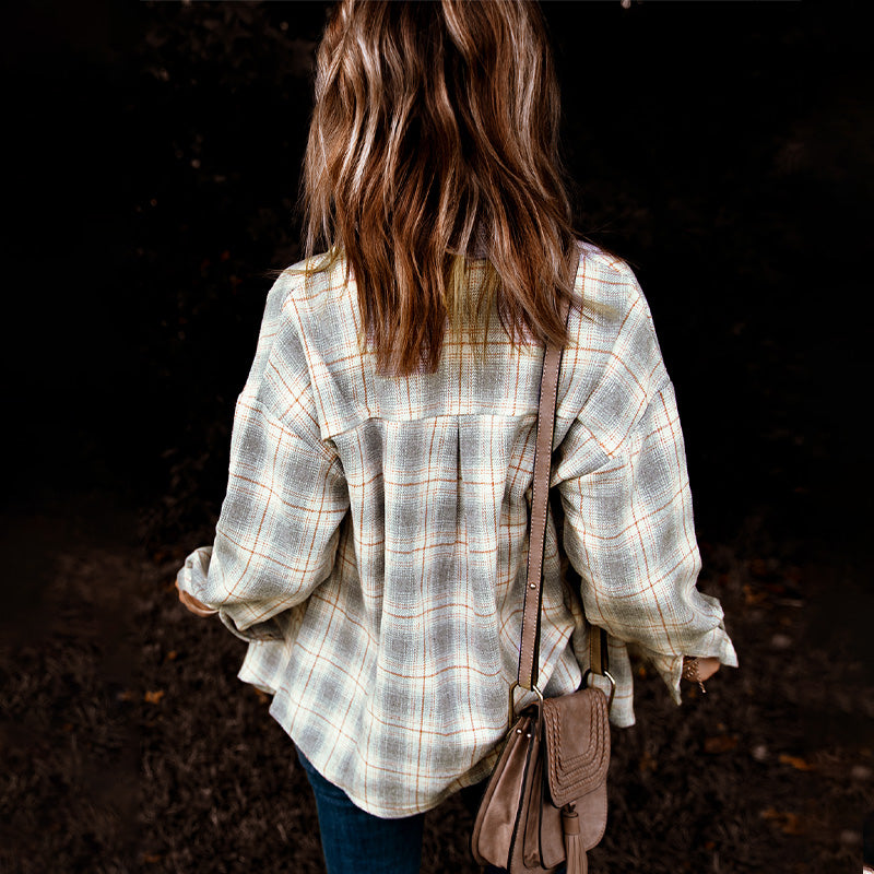 Chemise à manches longues boutonnée à imprimé écossais pour femmes, nouvelle collection