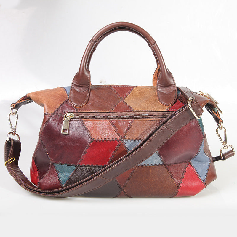 Contrasting Top Layer Cowhide One-shoulder Handbag