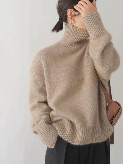 Women's Minimalist Turtleneck Wool Thick Loose Idle Style Knitted Bottoming Sweater