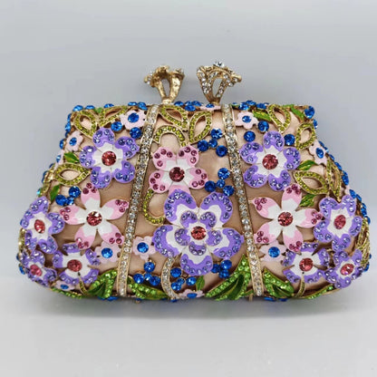 Bolso de noche con diamantes y aceite que gotea, bolso de mano con flores de color esmaltado