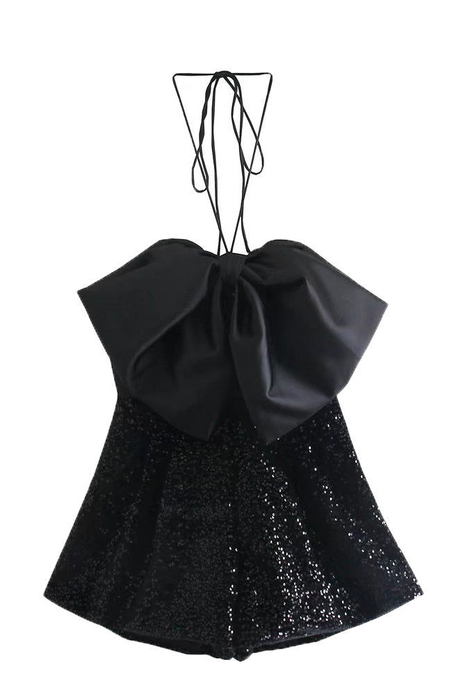 European And American Style Sequined Bow Short Jumpsuit