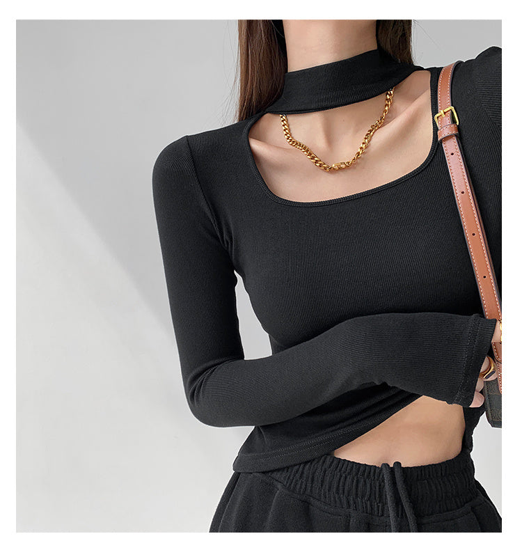 Halter Hollow Exposed Clavicle Bottoming Shirt