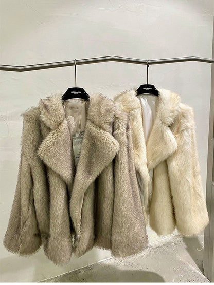 Coat Fur Collar Coat Women's Fashion Loose And Lazy Style Mid-length Artificial Wool