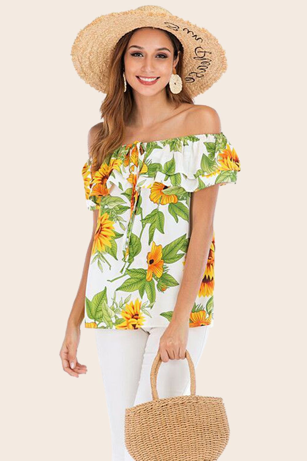 Blouse superposée florale à épaules dénudées